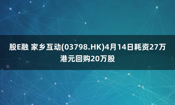 股E融 家乡互动(03798.HK)4月14日耗资27万港元回购20万股